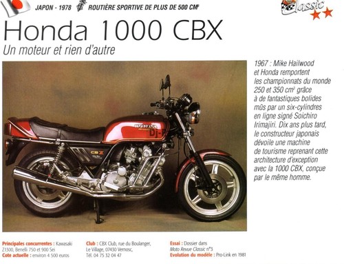 Fiche moto honda cbx - 1000, (