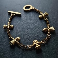 Bracelet breloques ronde de fillettes se tenant la main bijou vintage plaqué or