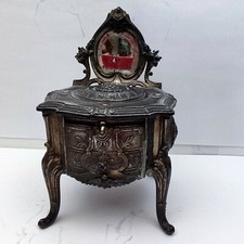 Boite à bijoux ancienne en forme de coiffeuse, glace, métal argenté ou bronze