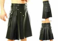 Hommes Véritable Cuir Gladiateur Kilt Sexy Gay Fétiche Clubwear Vintage Style