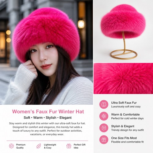 Women faux fur hat - soft, fluffy