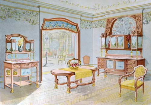 Estampe 1900 salle manger - estampe,