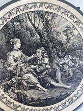 Ancien dessous de plat céramique Sarreguemines décor sujet Boucher