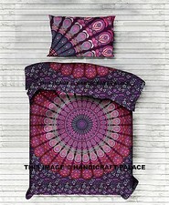 Indien Paon Hippie Double Taille Coton Couverture Housse Set Mandala Violet