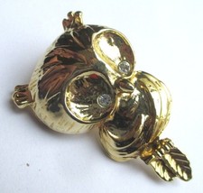 Rare broche canaris Titi couleur or poli yeux cristal diamant bijou 5079