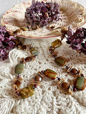 Collier  ancien perles pierre naturelle jaspe nacre ormeau multicolore