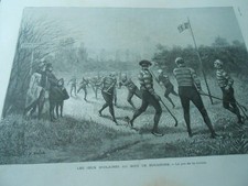 Gravure 1889 - Jeux Scolaires Bois de Boulogne - Le Jeu de la crosse