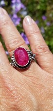Bague argent gros rubis indien perles d'argent 52  53 Chakra coeur Force énergie