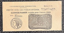 Impôts sur les vélocipèdes laissez passer 1942 Guerre 39 40