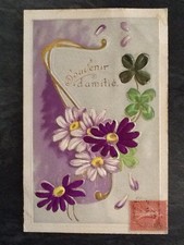 CP EPAISSE ILLUSTREE RELIEF DORURE SOUVENIR AMITIE FLEURS TREFLES FEUTRINE 39020