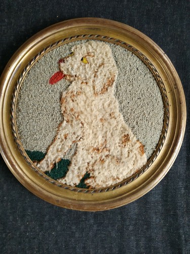 Tableau rond doré - rond, chien