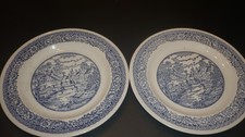 2 assiettes plates collection BP faience bleu et blanc Gien 1950