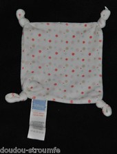 ?Doudou Plat Carré Blanc Pois Couleurs DISNEY BABY 4 Noeuds Peluche Etat NEUF