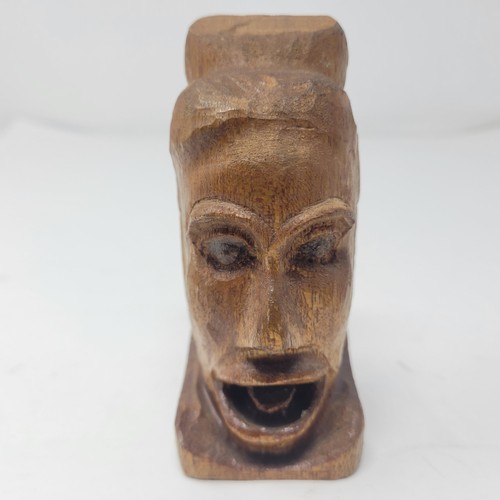 Vintage hand carved wood - carved, head