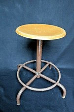 Ancien siège métier tabouret industriel usine vintage métal bois années 1950/60