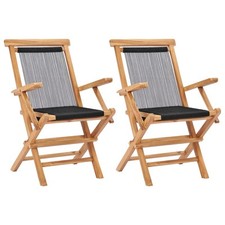 2x Bois de Teck Solide Chaises Pliables de Jardin Corde Terrasse Patio vidaXL