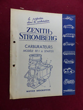 tarif et éclaté des pièces des carburateurs ZENITH STROMBERG modèle EE I starter