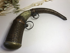 Ancienne poire à poudre orientale - Corne et cuivre / Laiton