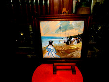 SUPERBE TABLEAU IMPRESSIONNISTE ANCIEN -GOUACHE/CARTON  -" SCENES DE PLAGE"SIGNE