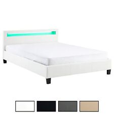 Lit double avec sommier 140x190cm tête de lit avec LED intégrées en synthétique