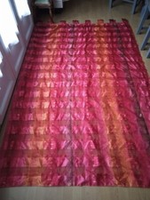 Paire de doubles rideaux fushia orangé avec 8 pattes à enfiler sur la tringle