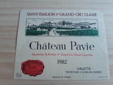 étiquette vin Chateau PAVIE 1982 75cl original saint emilion 1er cru wine label