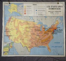 ancienne carte d’école affiche MDI Etats Unis URSS plastifiée oeillets