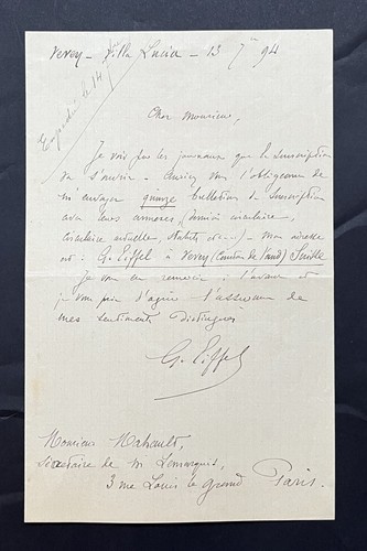 Gustave eiffel lettre - gustave,