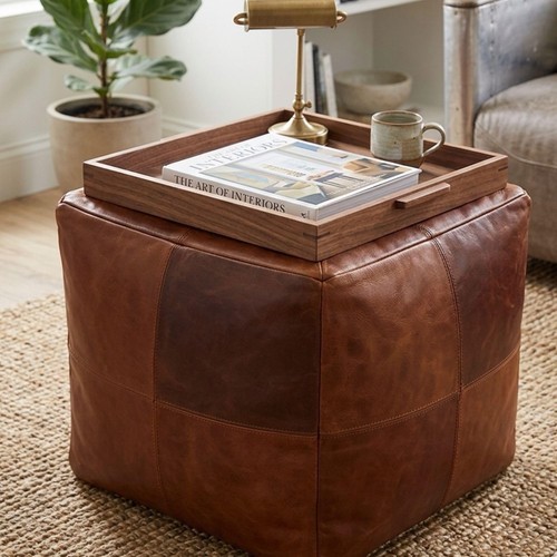 Square leather pouf moroccan - square,