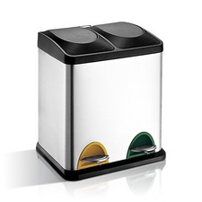 Poubelle Cuisine en Acier 2 x 15L avec Pédale 2 Compartiments Seaux Intérieur
