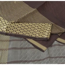 Tissu artisanal de sari indien vintage marron mélangé soie tissée haut de gam...