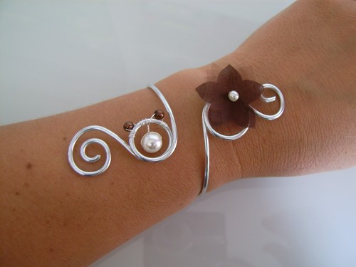 Bracelet fleur ivoire - bracelet, ivoire/chocolat