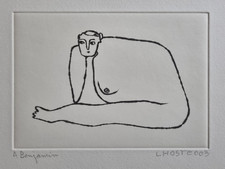 Estampe originale signée Claude Lhoste, nu stylisé, 38 x 28 cm LHOSTE003