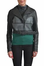 Viktor & Rolf Women's Wool Leather Gray Zip Up Belted Cropped Jacket Size S M L