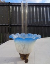 Lampe à pétrole ancienne tulipe globe style Clichy bobèche et verre