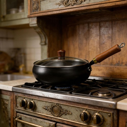 Wok fonte avec couvercle - en,
