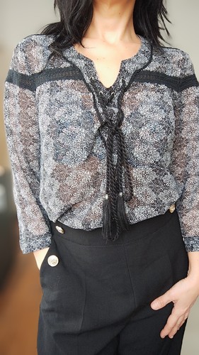 Blouse bohème imprimée noir