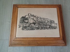 ANCIEN DESSOUS DE PLAT BOIS ET CARREAU VILLEROY BOCH DECOR LOCOMOTIVE 231 G 558