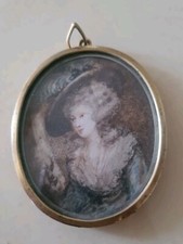 Ancien Tableau Miniature Cadre Bronze Doré Portrait  Marie Antoinette  