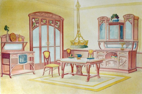 Estampe 1900 salle manger - à,