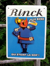 PLAQUE EMAILLEE PUBLICITAIRE BIERE RINCK POMPIER émail véritable AFFAIRE FRANCE