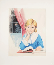 illustration gouache originale ASLAN Alain Gourdon fille et homme mystérieux