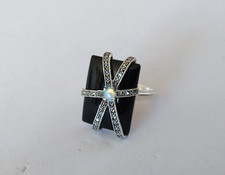 BAGUE COCKTAIL VINTAGE ARGENT MASSIF ONYX OPALE MARCASSITES