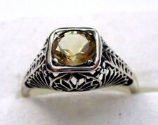 Bague en argent pur 925 solitaire citrine poinçonnée Taille 51 bijou vintage