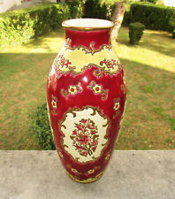 Ancien Superbe Grand Vase En émaux De Longwy 33 Cm Décor Plaisance MP Chevallier
