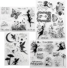 Clear Stamps Elfen Lot de 4 feuilles de tampons en silicone Motif fée – Tampo...