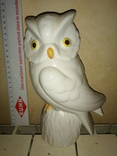 Chouette Hibou en porcelaine beige 21cm tirelire 