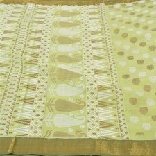 Tissu sari indien premium peint coton sari vert vintage Sanskriti 5 yd