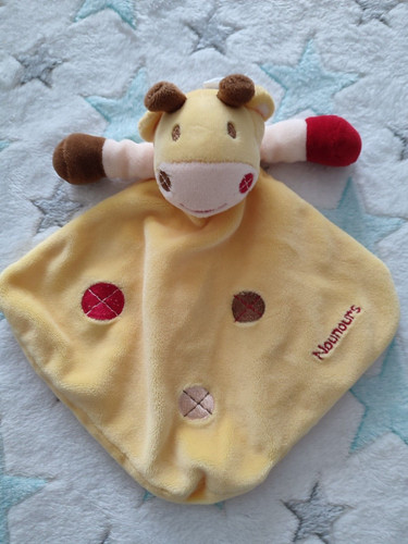 Doudou plat vache girafe - girafe, jaune