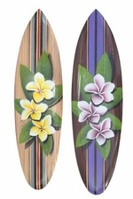 2 Multicolore Déco Surfboards 60cm en Bois Avec Hibiscus Fleurs Planche de Surf